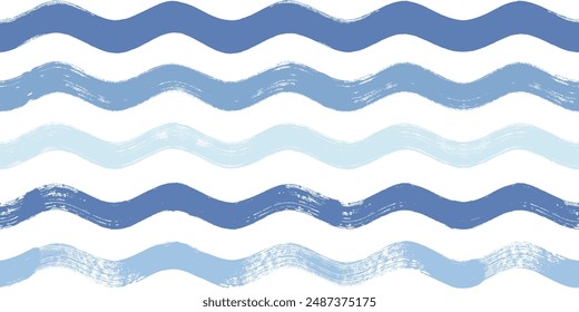 Seamless Wave Pattern, Hand drawn water sea vector background. Wavy beach print, curly grunge paint lines, watercolor	