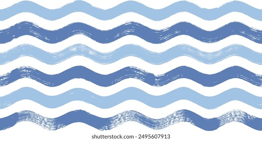 Seamless Wave Pattern, Hand drawn water sea vector background. Wavy beach print, curly grunge paint lines, watercolor	