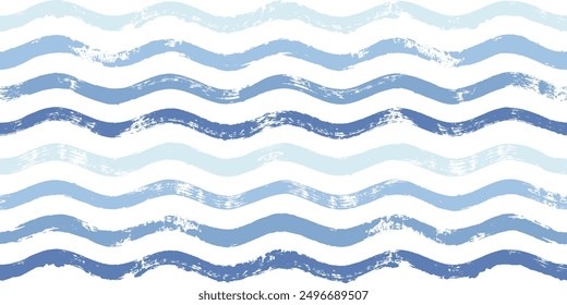 Seamless Wave Pattern, Hand drawn water sea vector background. Wavy beach print, curly grunge paint lines, watercolor	