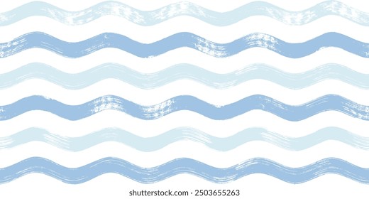 Seamless Wave Pattern, Hand drawn water sea vector background. Wavy beach print, curly grunge paint lines, watercolor	