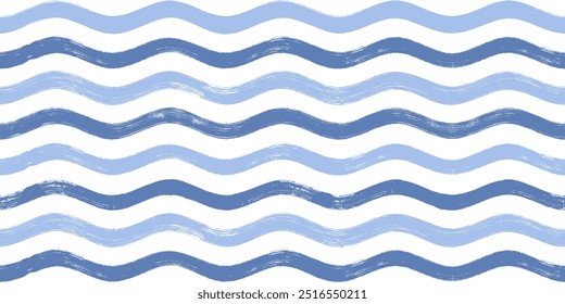 Seamless Wave Pattern, Hand drawn water sea vector background. Wavy beach print, curly grunge paint lines, watercolor	