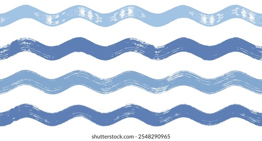 Seamless Wave Pattern, Hand drawn water sea vector background. Wavy beach print, curly grunge paint lines, watercolor	