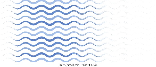 Padrão de onda sem emenda, fundo de vetor de mar de água desenhado à mão. Impressão de praia ondulada, linhas de pintura grunge encaracolado, ilustração em aquarela