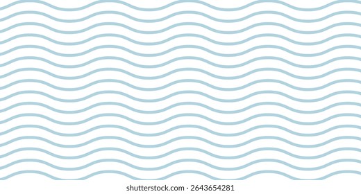 Seamless Wave Pattern, Hand drawn water sea vector background. Wavy beach print, curly grunge paint lines, watercolor stripes