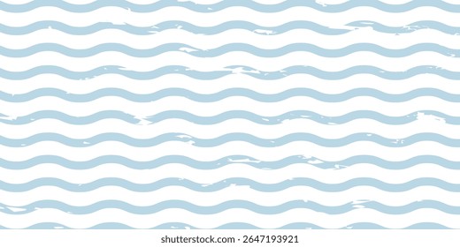 Seamless Wave Pattern, Hand drawn water sea vector background. Wavy beach print, curly grunge paint lines, watercolor stripes