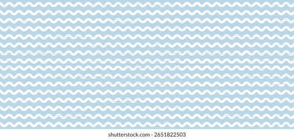 Seamless Wave Pattern, Hand drawn water sea vector background. Wavy beach print, curly grunge paint lines
