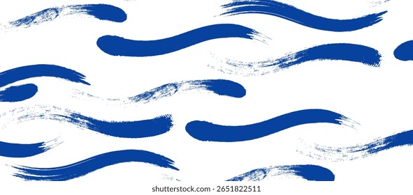 Seamless Wave Pattern, Hand drawn water sea modern vector background. Wavy beach brush stroke, curly grunge paint lines, Japan style watercolor illustration