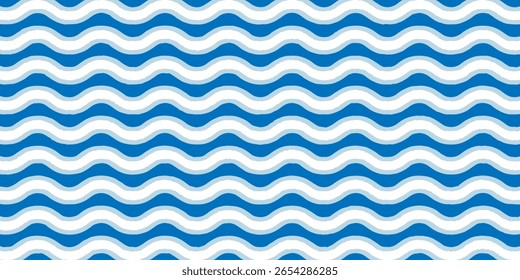 Seamless Wave Pattern, Hand drawn water sea vector background. Wavy beach print, curly grunge paint lines, watercolor stripes