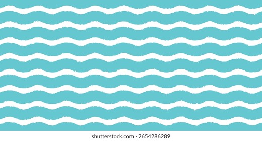 Seamless Wave Pattern, Hand drawn water sea vector background. Wavy beach print, curly grunge paint lines, watercolor stripes