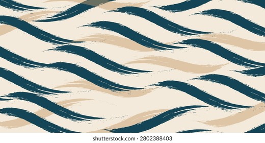 Seamless Wave Pattern, Hand Drawn Autumn Sea Modern Vector Background. Wavy Beach Brush Strokes, Grunge Paint Lines with a classic standout.