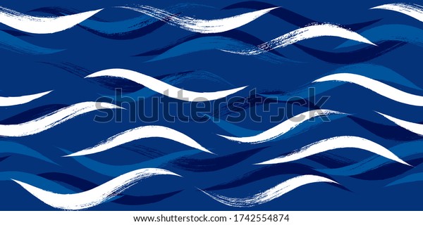 Seamless Wave Pattern Hand Drawn Water Stock Vector (Royalty Free ...