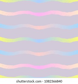 Seamless wave pattern with line brush textured. Vector holographic pastel stripes pattern.