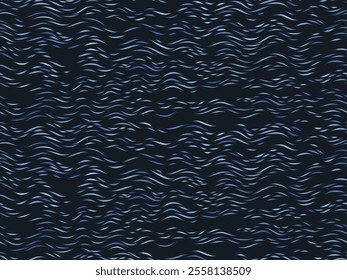 Seamless Wave Pattern, Navy blue background with small curve lines. Wavy stripes sea print