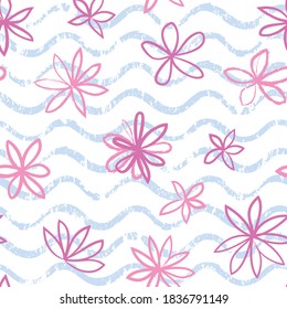 Seamless wave pattern with polka dot ornament. Stylish drawn dotted backdrop. Abstract textured circle ornament.