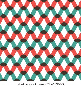 Seamless wave pattern in retro style. Repeating a sinusoid wave. Calm colors: red, blue and white. Vector background for greeting cards, invitations, posters.