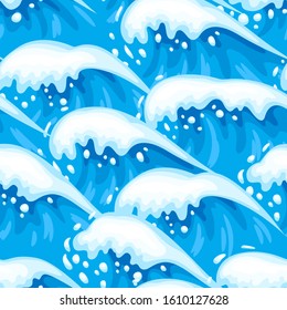 Seamless wave pattern with sea foam. Background with ocean, river or water texture. Wavy surface.