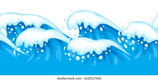 Seamless wave pattern with sea foam. Background with ocean, river or water texture. Wavy surface.