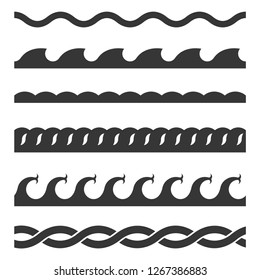 Seamless Wave Pattern Set on White Background. Vector Template