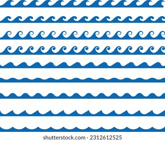 Seamless wave pattern set. Water waves.