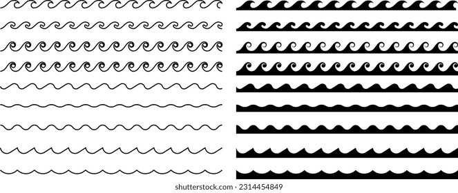 Seamless wave pattern set. Water waves.