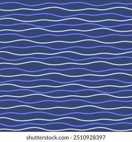 A seamless wave pattern in shades of blue and navy, creating a serene and calming ocean-inspired design. Perfect for nautical-themed projects, wallpapers, textiles, and marine decor