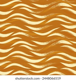 Seamless Wave Pattern, tiger animal print, modern vector background. Wavy brush stroke, zebra grunge paint lines, watercolor illustration