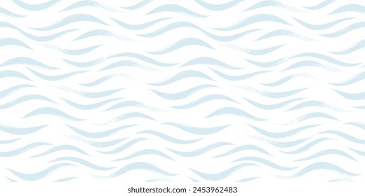 Seamless Wave Pattern, water sea modern vector background. Wavy beach brush stroke, curly grunge paint lines, watercolor illustration