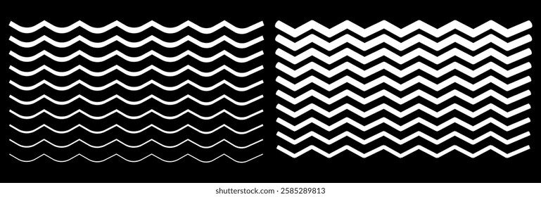 Seamless wave pattern. Water waves line black background. Vector zigzag and wavy horizontal underline. squiggle simple backdrop stripes element repeated image clip art. vector illustration. EPS 10 66
