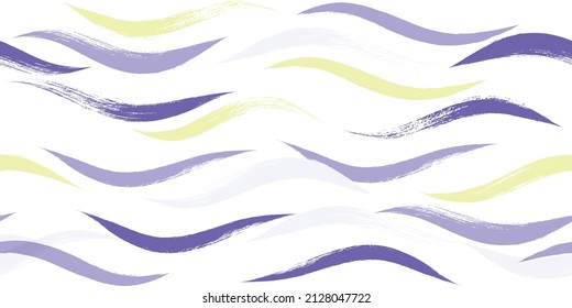 Seamless Wave Pattern, watercolor purple vector curve background. Wavy beach brush stroke, curly grunge paint lines, Hand drawn water sea illustration