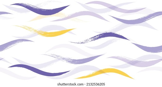 Seamless Wave Pattern, watercolor purple vector curve background. Wavy beach brush stroke, curly grunge paint lines, Hand drawn water sea illustration