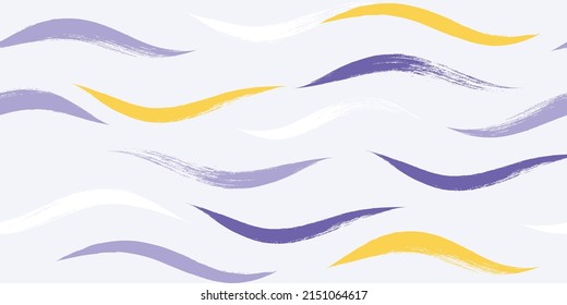 Patrón de onda sin foco, fondo de curva vectorial púrpura de acuarela. Icono de pincel de playa ondulado, líneas de pintura con grifo curvo, ilustración de agua dibujada a mano en el mar