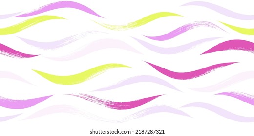 Seamless Wave Pattern, watercolor purple and pink vector, spring curve background. Wavy brush stroke, curly girly paint lines.