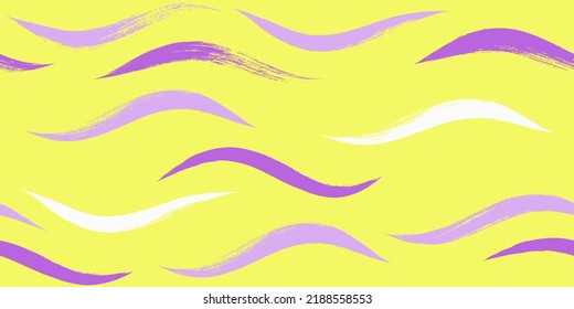 Seamless Wave Pattern, watercolor purple and pink vector, spring curve background. Wavy brush stroke, curly girly paint lines.