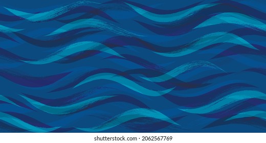 Seamless Wave Pattern, Watercolor sea vector background.  wavy beach brush stroke, curly grunge paint lines, 