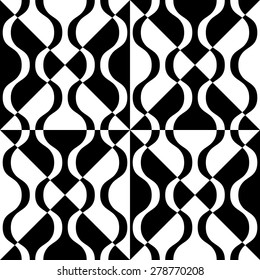 Seamless Wave and Square Pattern. Black and White Regular Texture