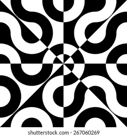 Seamless Wave and Stripe Pattern. Black and White Regular Texture