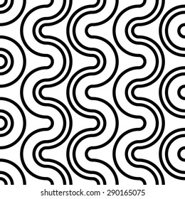 Seamless Wave and Stripe Pattern. Black and White Regular Texture