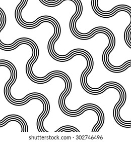 Seamless Wave and Stripe Pattern. Black and White Regular Texture