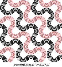 Seamless Wave and Stripe Pattern. Black and Red Regular Texture