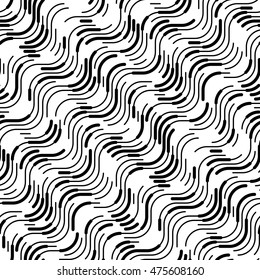 Patrón de ondas y bandas sin soldadura. Textura regular en blanco y negro. Resumen de fondo de escritorio caótico