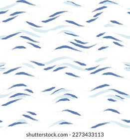 Seamless Wave Stripe Pattern, Water vector background. curve brush stroke, curly paint lines, watercolor illustration