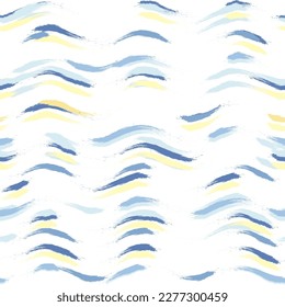 Seamless Wave Stripe Pattern, Water vector background. curve brush stroke, curly paint lines, watercolor illustration