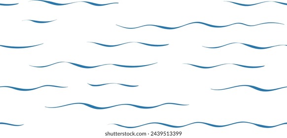 Seamless Wave Vector Pattern, watercolor water background. Wavy sea beach print, curly grunge paint lines.