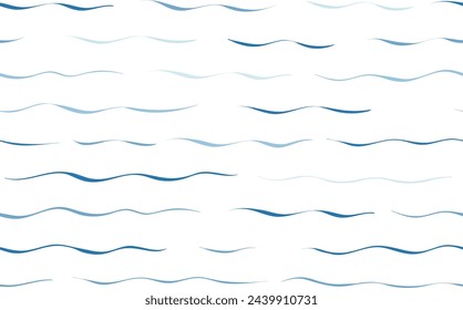 Seamless Wave Vector Pattern, watercolor water background. Wavy sea beach print, curly grunge paint lines.