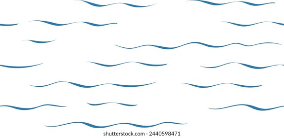 Seamless Wave Vector Pattern, watercolor water background. Wavy sea beach print, curly grunge paint lines.