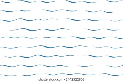 Seamless Wave Vector Pattern, watercolor water background. Wavy sea beach print, curly grunge paint lines.