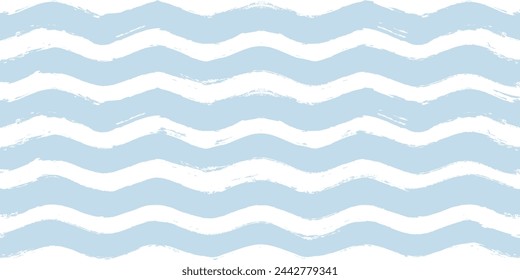 Seamless Wave Vector Pattern, watercolor water background. Wavy sea beach print, curly grunge paint lines.