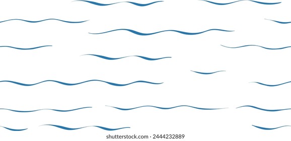 Seamless Wave Vector Pattern, watercolor water background. Wavy sea beach print, curly grunge paint lines.