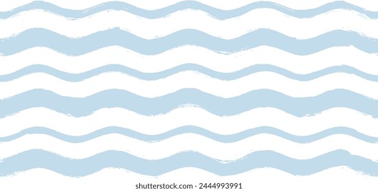 Seamless Wave Vector Pattern, watercolor water background. Wavy sea beach print, curly grunge paint lines.