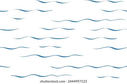 Seamless Wave Vector Pattern, watercolor water background. Wavy sea beach print, curly grunge paint lines.
